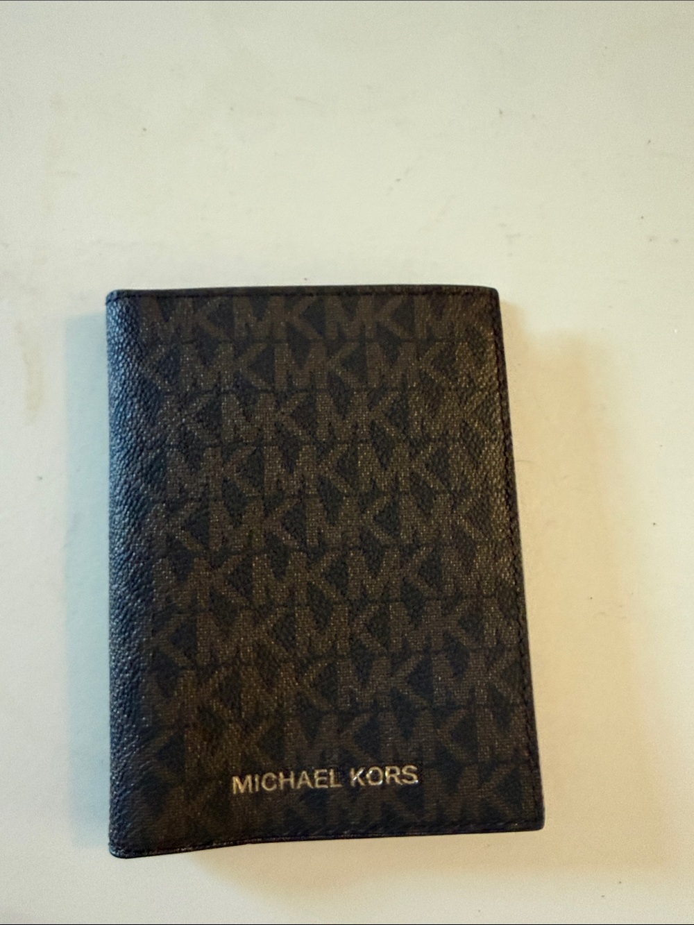 Michael Kors Black MK Monogram Passport Cover with Gold Logo